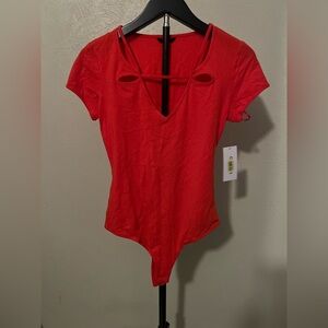 NWT Women’s Guess Red Cutout V-Neck Thong Bodysuit